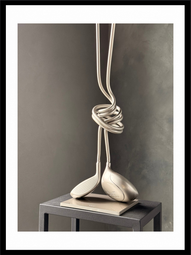 Арт-объект "Связь" (вуды, в серебристом исполнении) подарок для гольфистов, приз на гольф-турнир, для оформления гольф-клуба; GolfArt