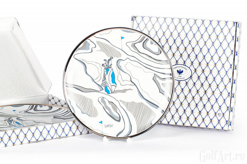 Фарфоровая тарелка "Клюшки" подарок гольфисту, тематичный гольф-сувенир; GolfArt