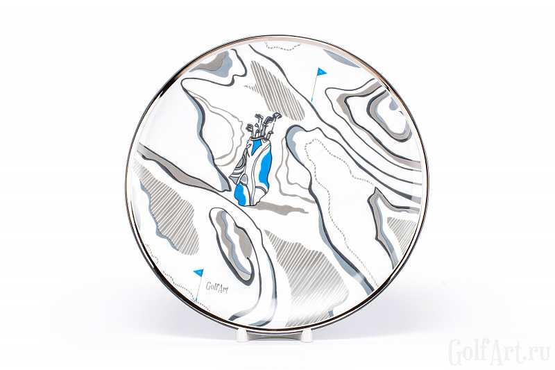 Фарфоровая тарелка "Клюшки" подарок гольфисту, тематичный гольф-сувенир; GolfArt