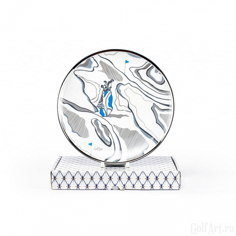 Фарфоровая тарелка "Клюшки" подарок гольфисту, тематичный гольф-сувенир; GolfArt