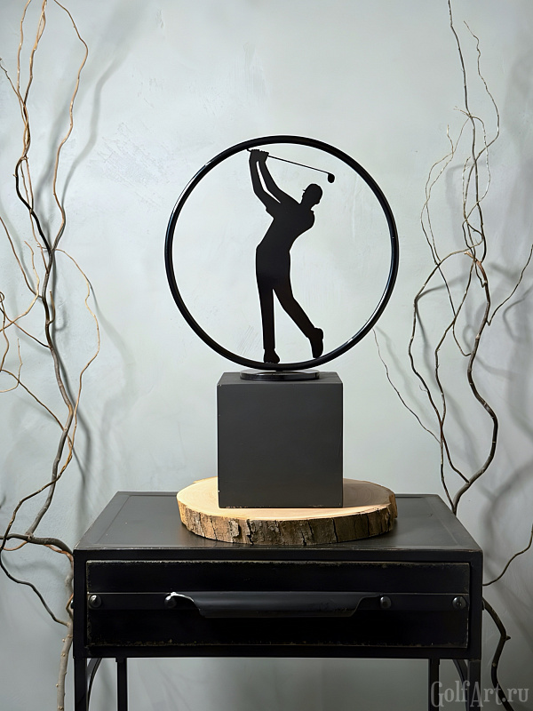 Арт-объект Гольфист. PRO (круг черный) подарок для гольфистов, приз на гольф-турнир, для оформления гольф-клуба; GolfArt