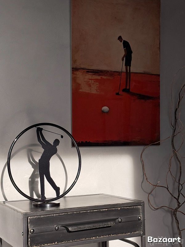 Арт-объект Гольфист. PRO (круг черный) подарок для гольфистов, приз на гольф-турнир, для оформления гольф-клуба; GolfArt