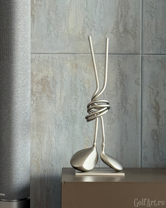 Арт-объект "Связь" (вуды, в серебристом исполнении) подарок для гольфистов, приз на гольф-турнир, для оформления гольф-клуба; GolfArt