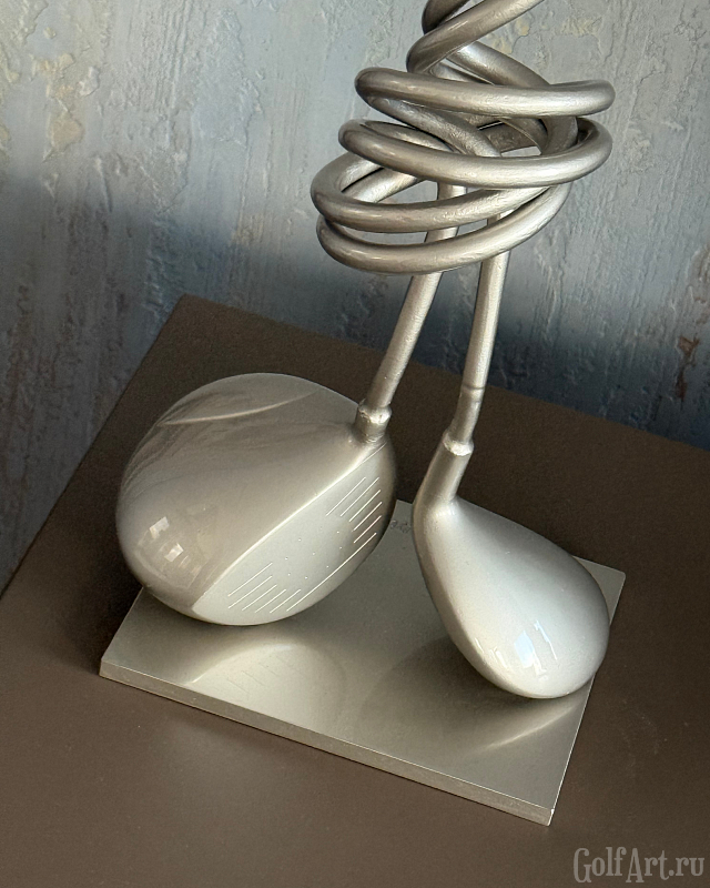 Арт-объект "Связь" (вуды, в серебристом исполнении) подарок для гольфистов, приз на гольф-турнир, для оформления гольф-клуба; GolfArt