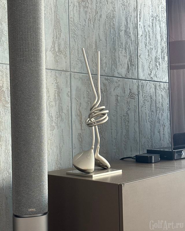 Арт-объект "Связь" (вуды, в серебристом исполнении) подарок для гольфистов, приз на гольф-турнир, для оформления гольф-клуба; GolfArt