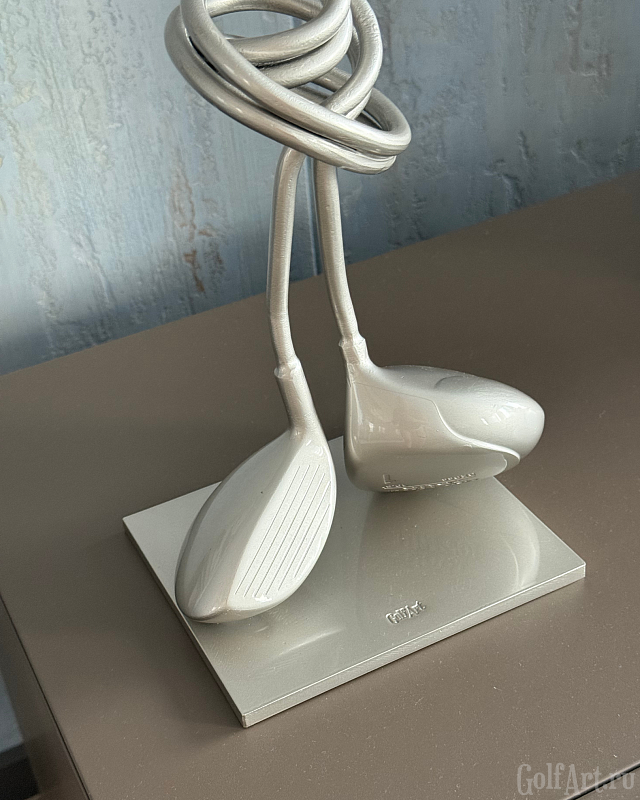 Арт-объект "Связь" (вуды, в серебристом исполнении) подарок для гольфистов, приз на гольф-турнир, для оформления гольф-клуба; GolfArt