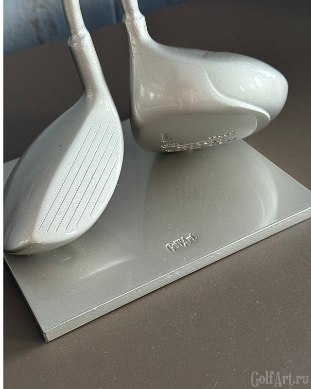 Арт-объект "Связь" (вуды, в серебристом исполнении) подарок для гольфистов, приз на гольф-турнир, для оформления гольф-клуба; GolfArt