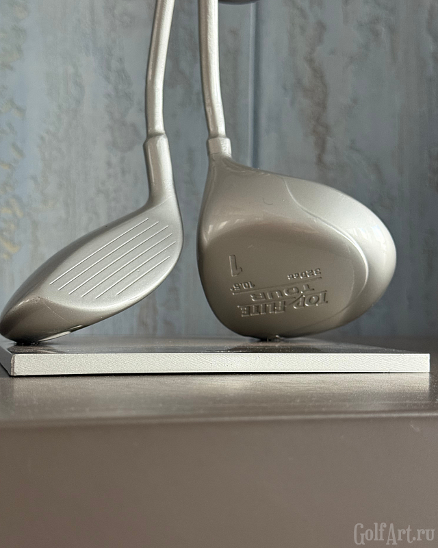 Арт-объект "Связь" (вуды, в серебристом исполнении) подарок для гольфистов, приз на гольф-турнир, для оформления гольф-клуба; GolfArt