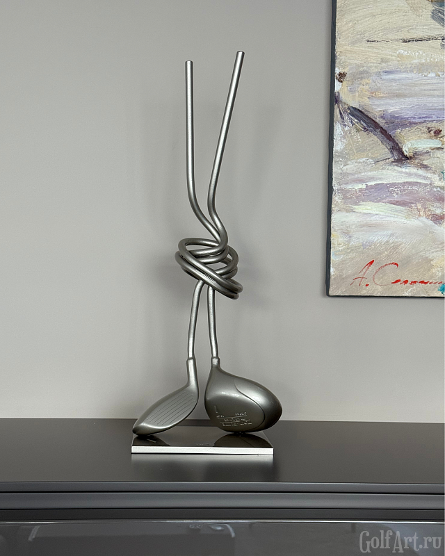 Арт-объект "Связь" (вуды, в серебристом исполнении) подарок для гольфистов, приз на гольф-турнир, для оформления гольф-клуба; GolfArt