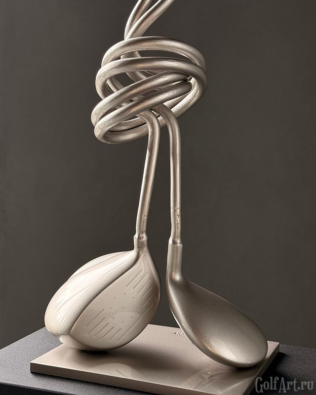 Арт-объект "Связь" (вуды, в серебристом исполнении) подарок для гольфистов, приз на гольф-турнир, для оформления гольф-клуба; GolfArt