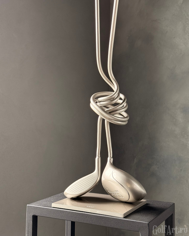 Арт-объект "Связь" (вуды, в серебристом исполнении) подарок для гольфистов, приз на гольф-турнир, для оформления гольф-клуба; GolfArt