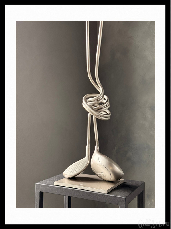 Арт-объект "Связь" (вуды, в серебристом исполнении) подарок для гольфистов, приз на гольф-турнир, для оформления гольф-клуба; GolfArt