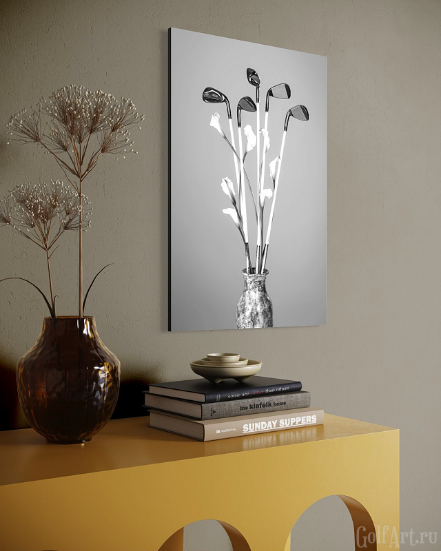 Фотография «Букет с клюшками» фотография из цикла Black and White, для художественного оформления гольф-клуба/кабинета/офиса; GolfArt