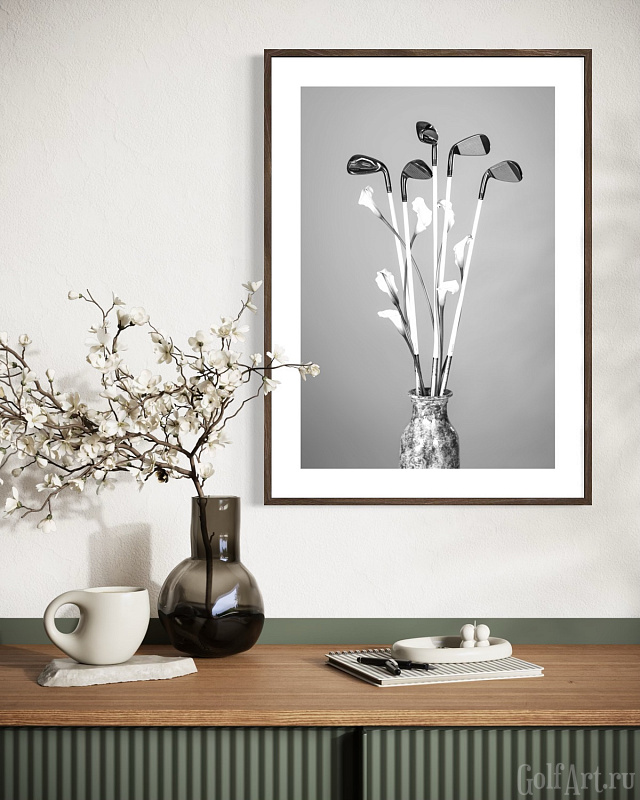 Фотография «Букет с клюшками» фотография из цикла Black and White, для художественного оформления гольф-клуба/кабинета/офиса; GolfArt