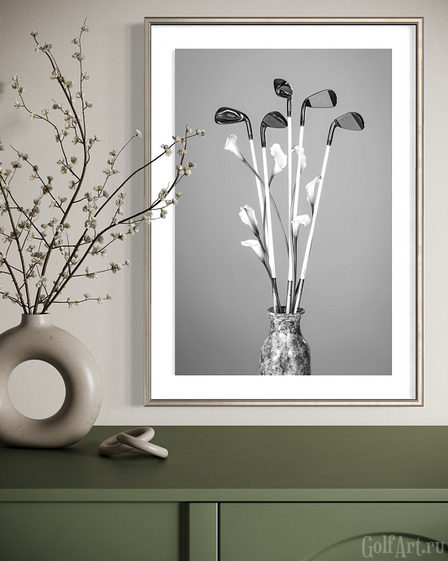 Фотография «Букет с клюшками» фотография из цикла Black and White, для художественного оформления гольф-клуба/кабинета/офиса; GolfArt