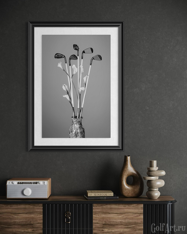 Фотография «Букет с клюшками» фотография из цикла Black and White, для художественного оформления гольф-клуба/кабинета/офиса; GolfArt